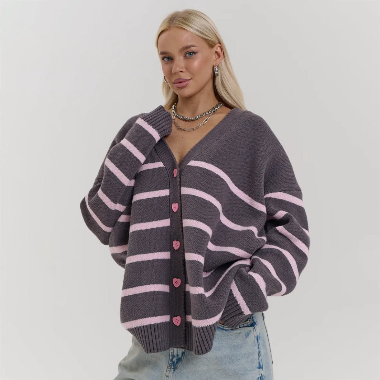 Damen Cardigan Grobgestrickt Streifen Norvielle