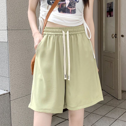 Damen Sportshorts Elastischer Bund Dekorativer Kordelzug Beige