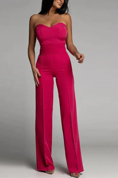 Damen Jumpsuit Schulterfrei Weites Bein Norvielle