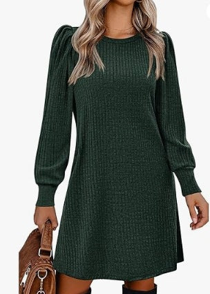 Damen Pulloverkleid Rippstrick Puffärmel Norvielle
