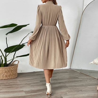 Damen Kleid Plissiert Mit Kragen Und Bindegürtel Norvielle