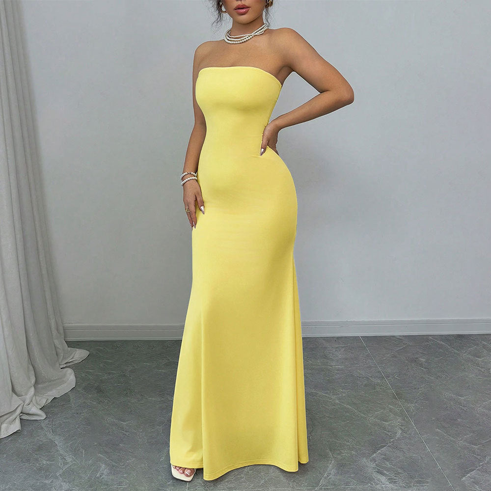 Damen Wickelmaxikleid Schulterfrei Rückenfreies Design