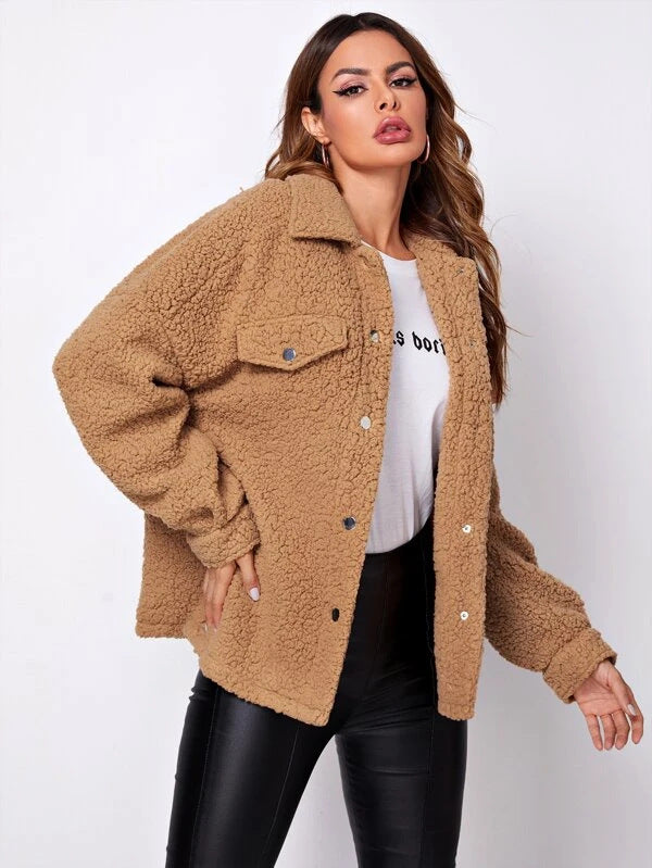 Damen Winterjacke Mit Kragen Und Taschen Schwarz - Norvielle