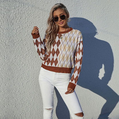Damen Strickpullover Rautenmuster Norvielle