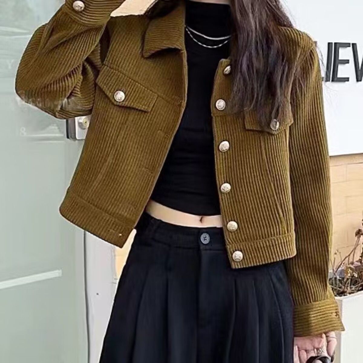 Damen Kordjacke Dekorative Knöpfe Norvielle