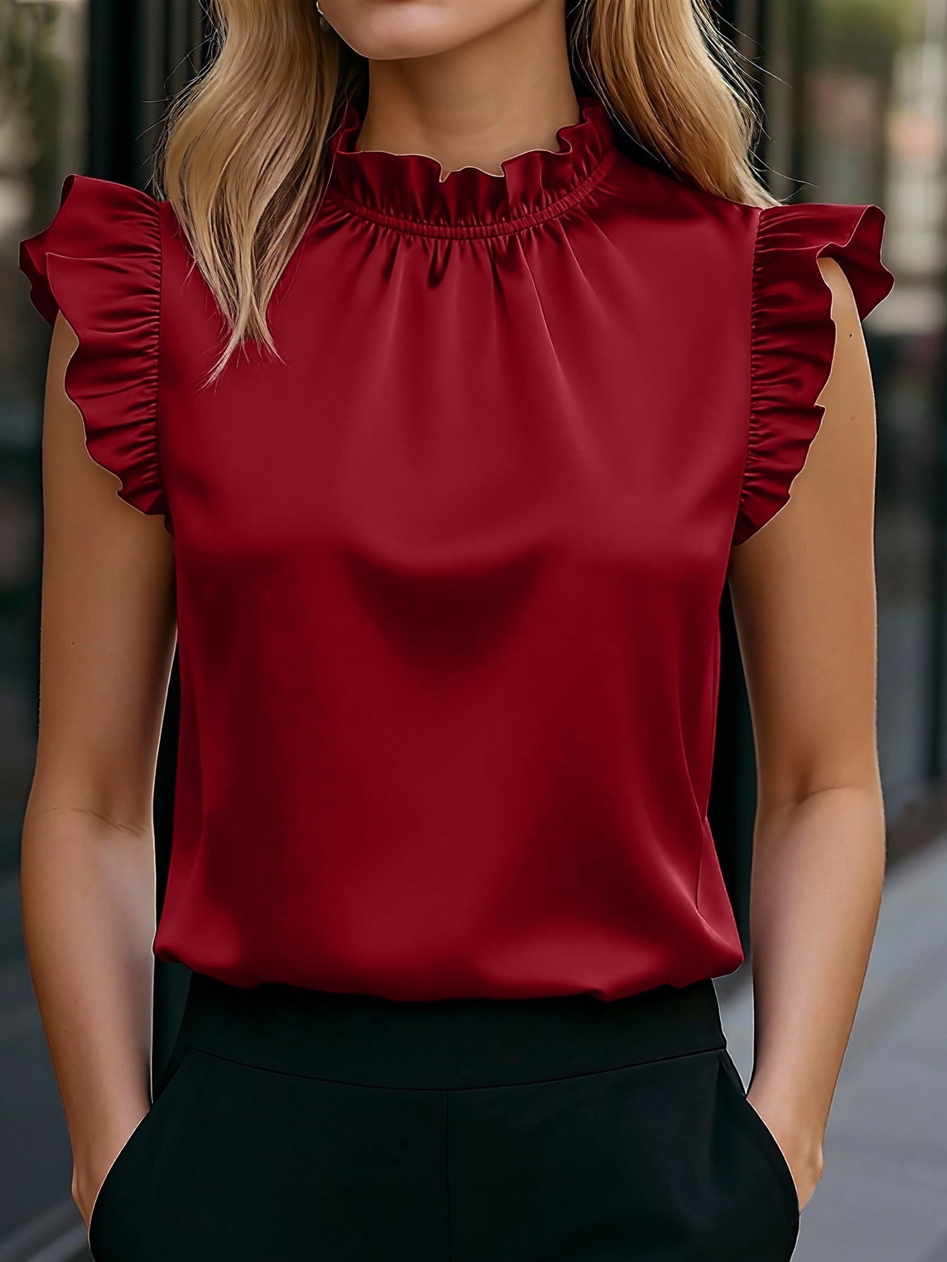 Damen Bluse mit Rüschendetails Stehkragen Norvielle