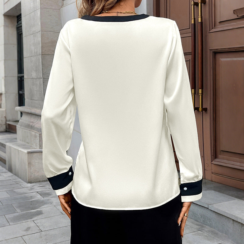 Damen Bluse Kontrastkragen Knöpfe Norvielle