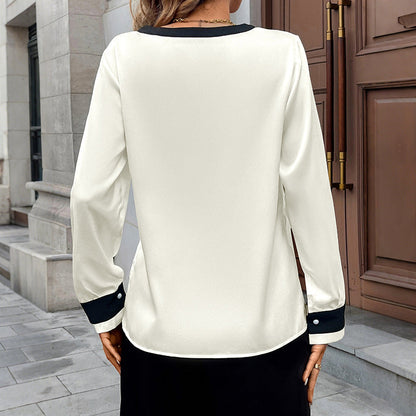 Damen Bluse Kontrastkragen Knöpfe Norvielle