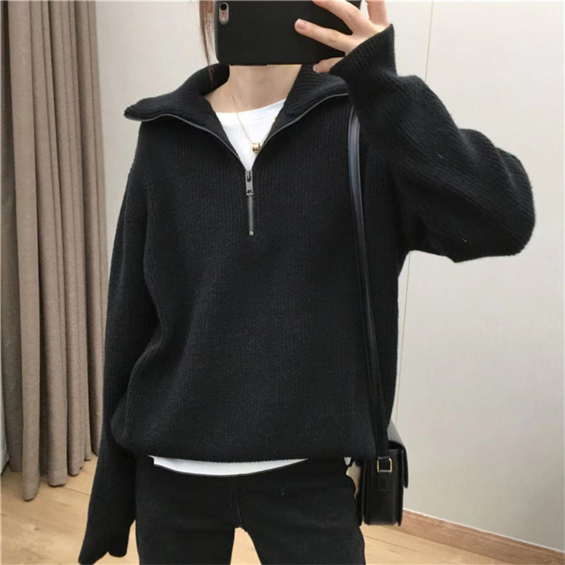Damen Strickpullover Hochkragen Halbzipp Norvielle