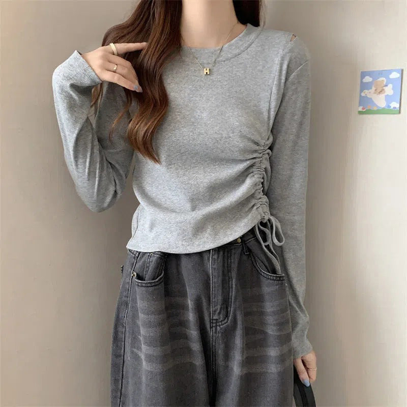 Damen Langarmshirt Rüschendetail Lässig Weiß