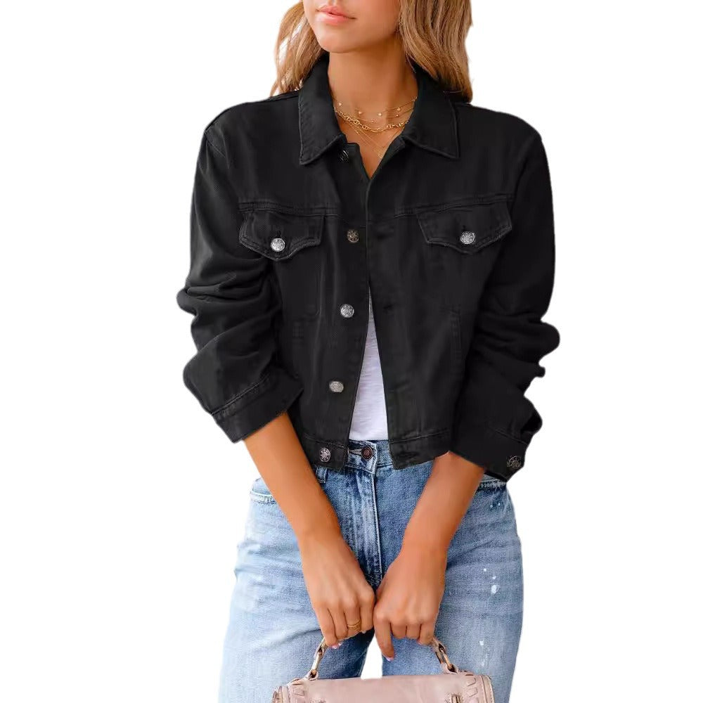 Damen Denimjacke Kurz Modischer Schnitt