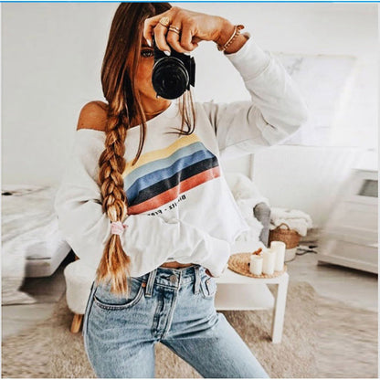 Damen Sweatshirt Off-Shoulder Streifenmuster Norvielle