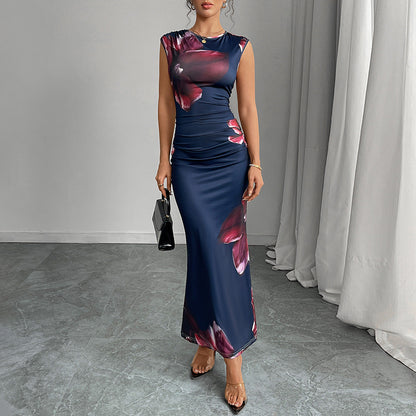 Damen Maxikleid Florales Design Figurformend