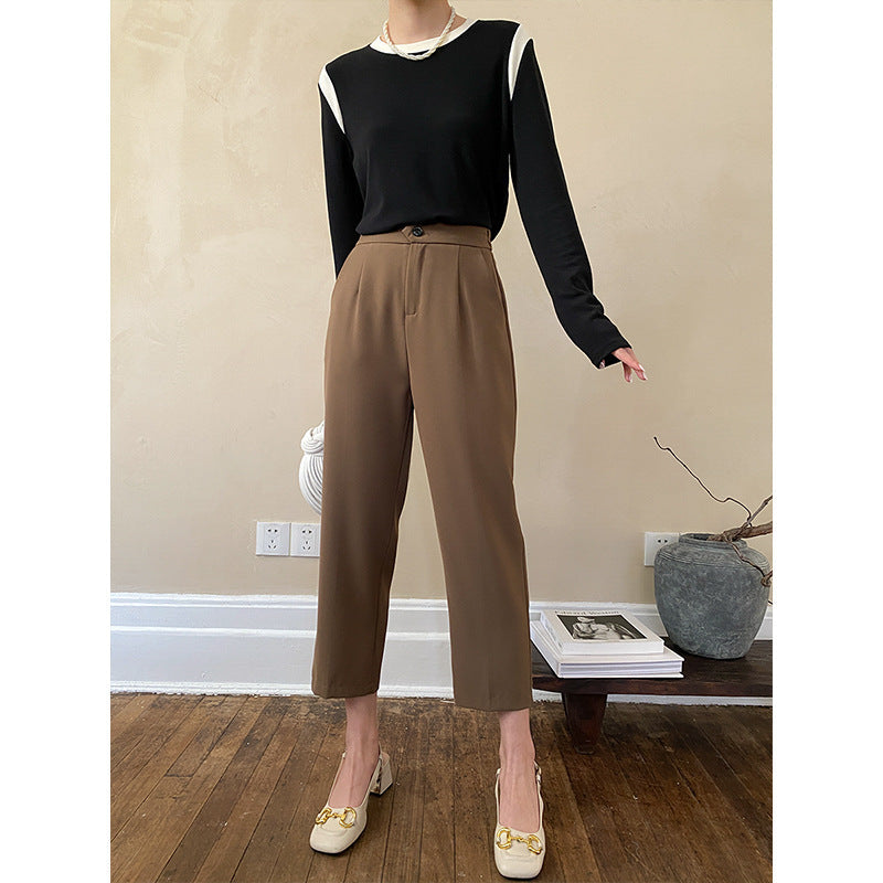 Damen Cropped-Hosen Hochtaillen-Modell mit Falten