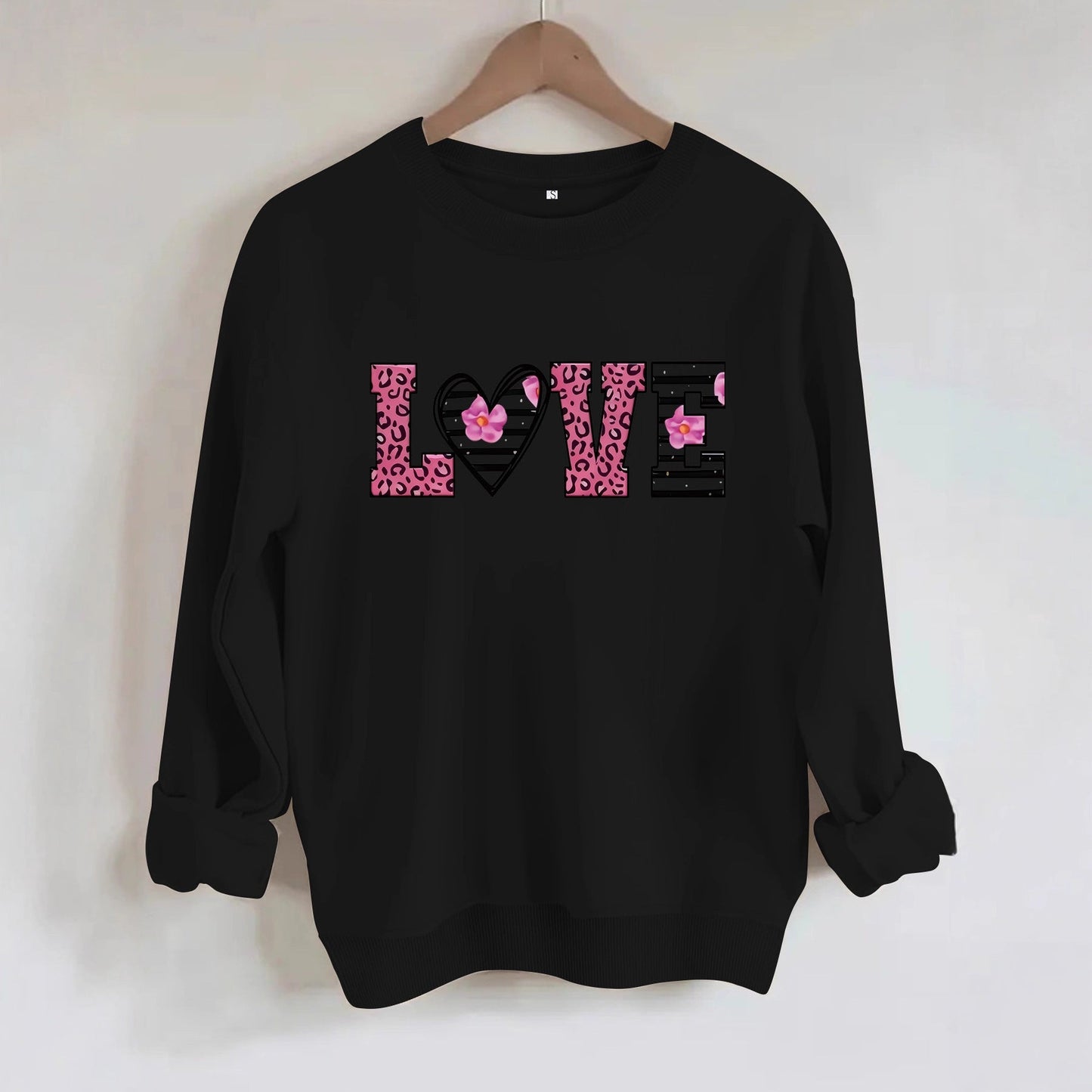 Damen Sweatshirt Leopardenherz-Design Baumwolle Komfortschnitt
