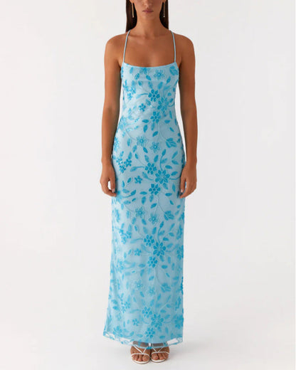 Damen Maxikleid Florales Design Rückenausschnitt