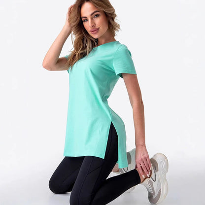 Damen Longline T-Shirt mit Schlitzen Hochwertig Bequem Weiß