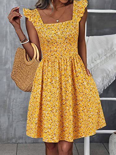 Damen Sommerkleid Rüschenärmel Schlitz dunkelblau