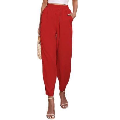 Damen Mittelhose Elastischer Bund Weites Bein