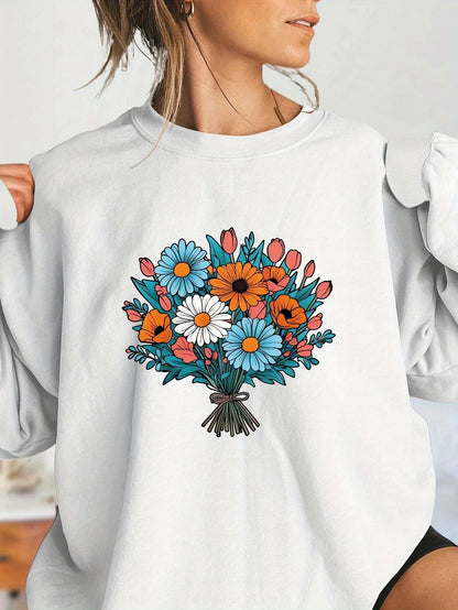 Damen Oversized Sweatshirt Florale Grafik Norvielle