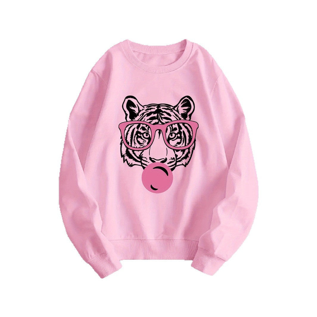 Damen Sweatshirt Tiger-Design Lässig Grau