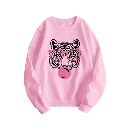 Damen Sweatshirt Tiger-Design Lässig Grau
