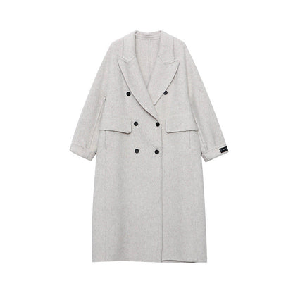 Damen Oversized-Mantel Doppelter Knopfleiste Taschen Norvielle