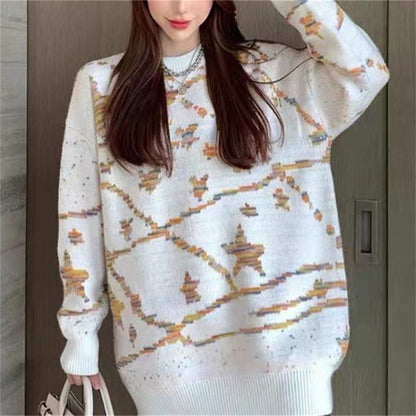 Damen Grobstrickpullover Gemustert Weites Modell Norvielle