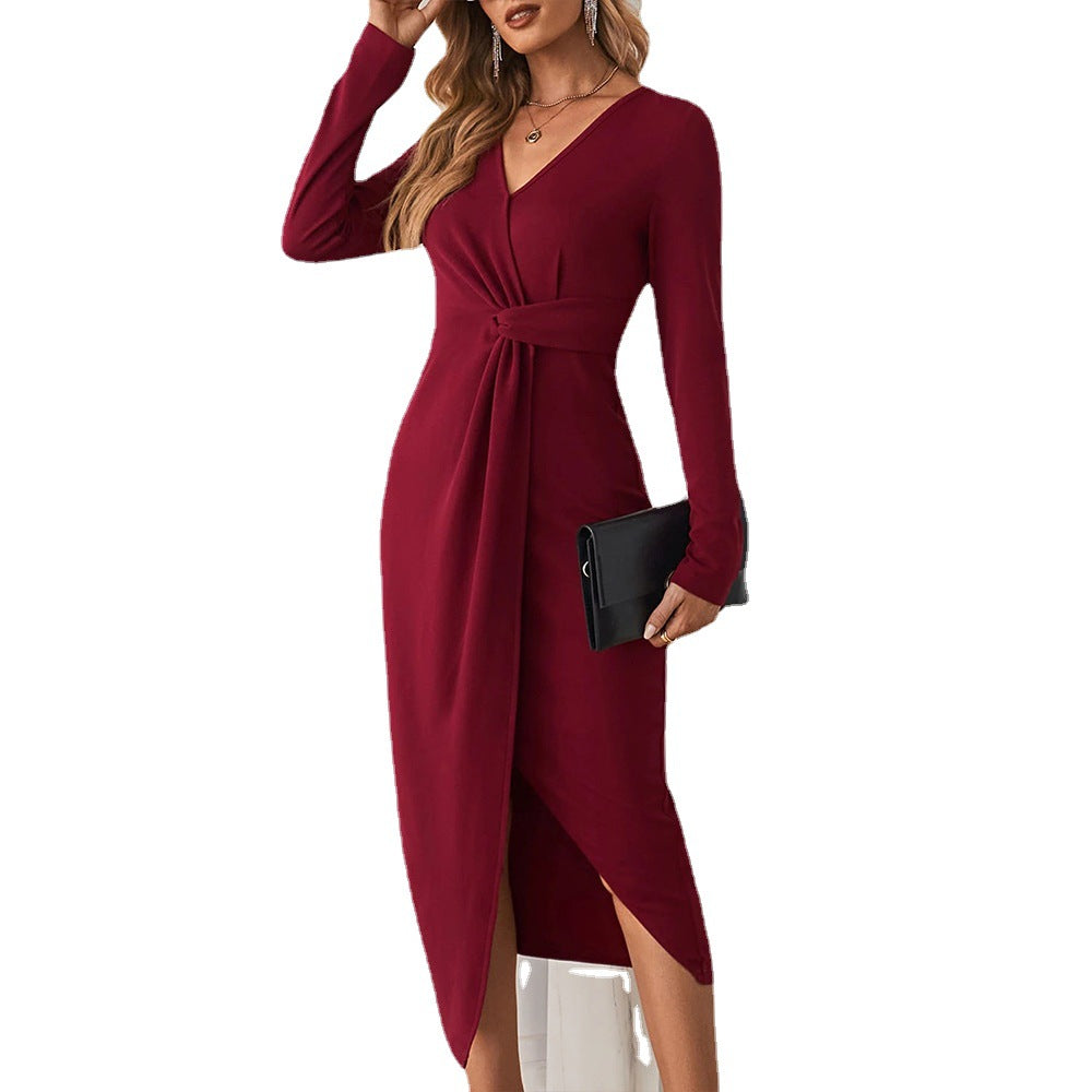 Damen Midikleid Eingedrehter Bund Tiefes Dekolleté