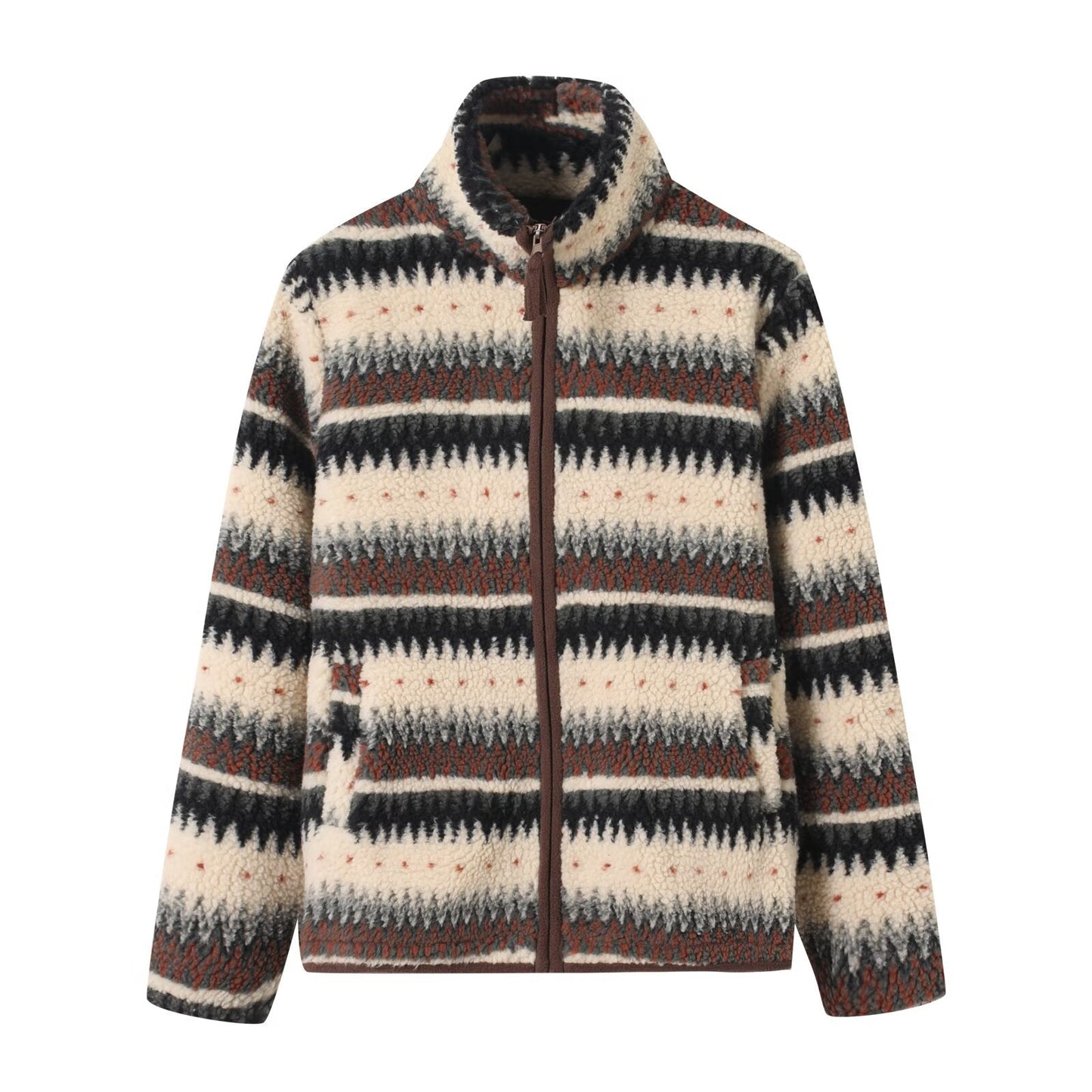 Damen Fleecejacke Hochkragen Modisches Muster Norvielle