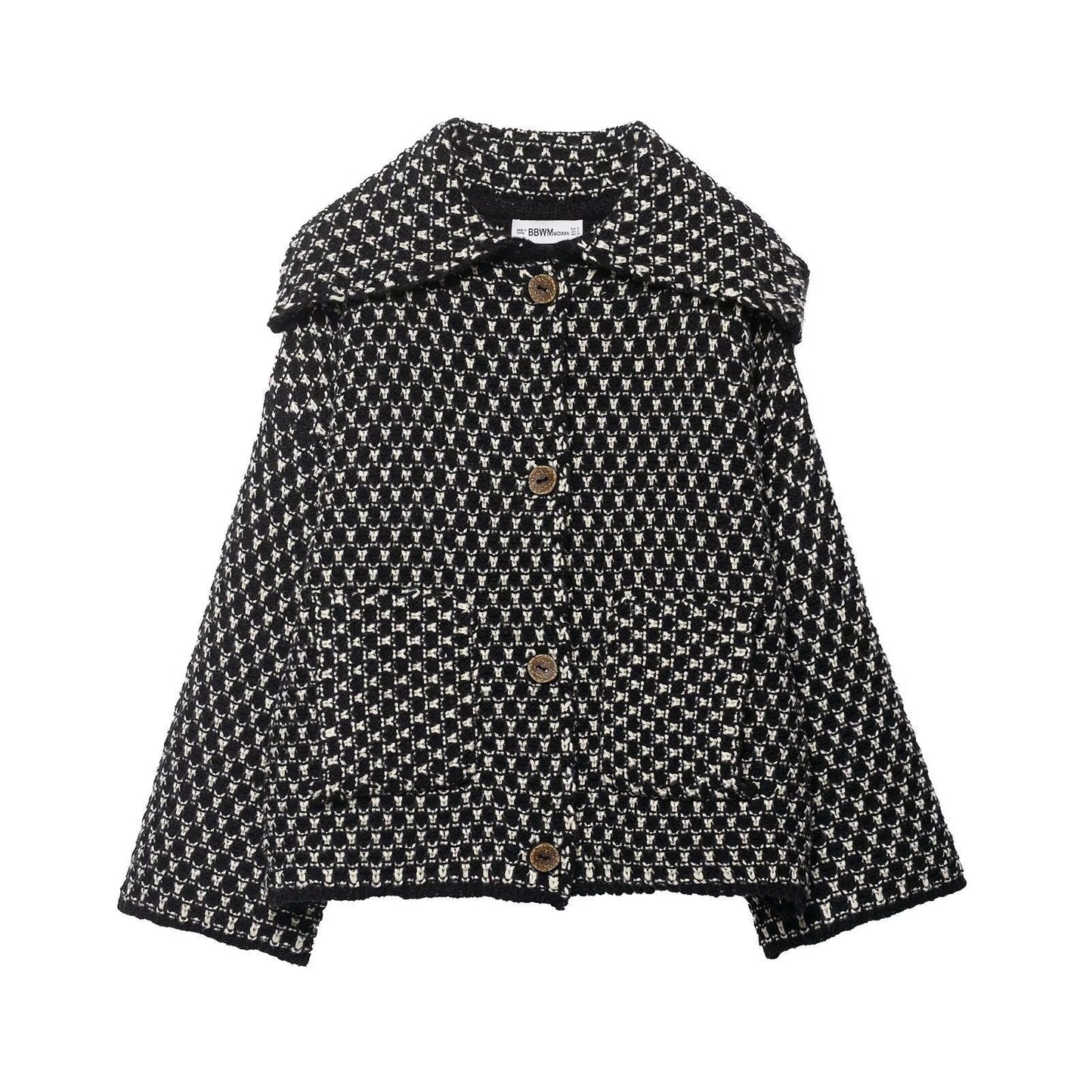 Damen Kurzjacke Kariert Knöpfe