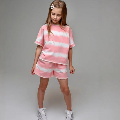 Damen T-Shirt und Shorts Set Tie-Dye Modern Farben