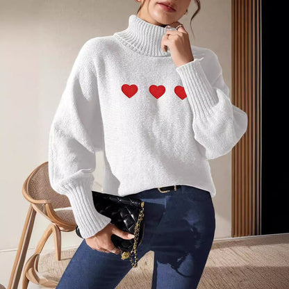Damen Pullover Hoher Kragen Herzapplikationen Norvielle