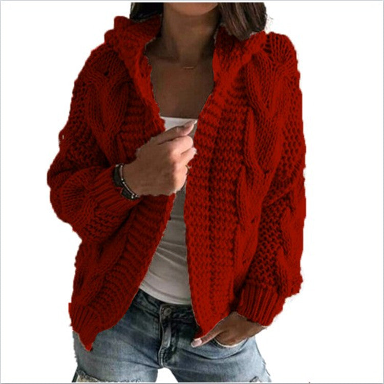 Damen Grobstrick Cardigan Kapuze tiefen Taschen Norvielle