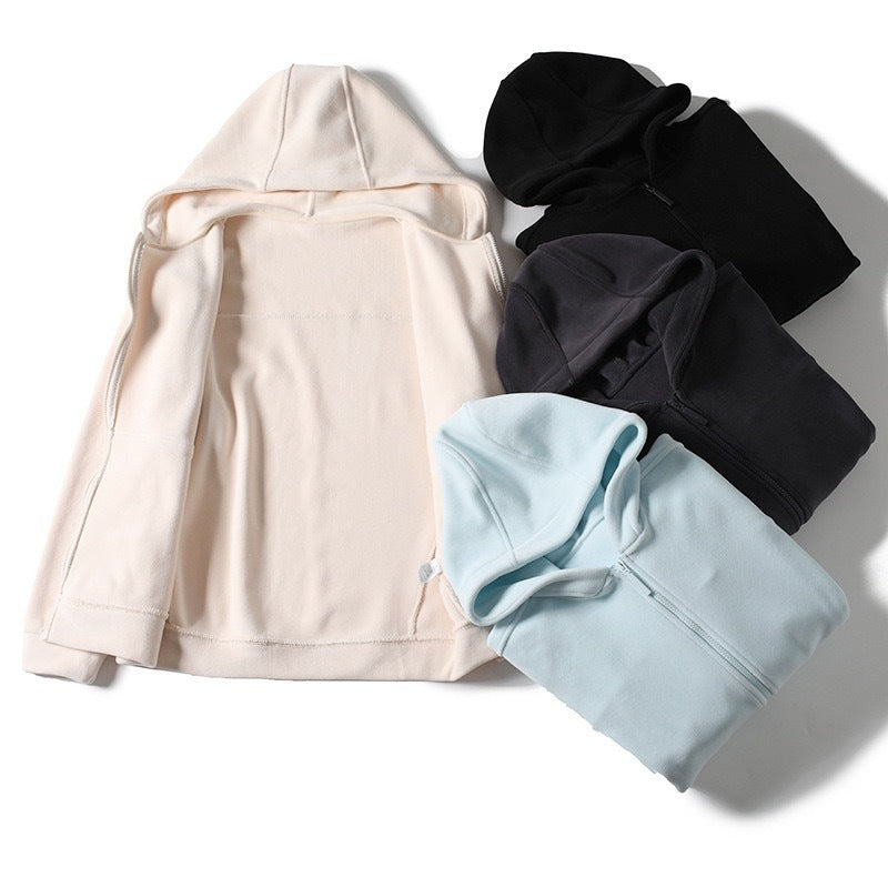 Damen Fleece-Hoodie Durchgehender Reißverschluss Kängurutaschen
