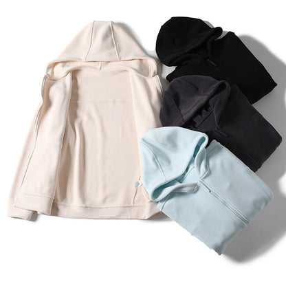 Damen Fleece-Hoodie Durchgehender Reißverschluss Kängurutaschen