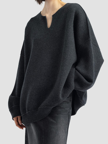 Damen Oversized Strickpullover V-Ausschnitt