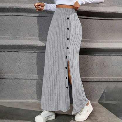 Damen Maxi-Rock Strick Norvielle mit Knöpfen und Seitenschlitz