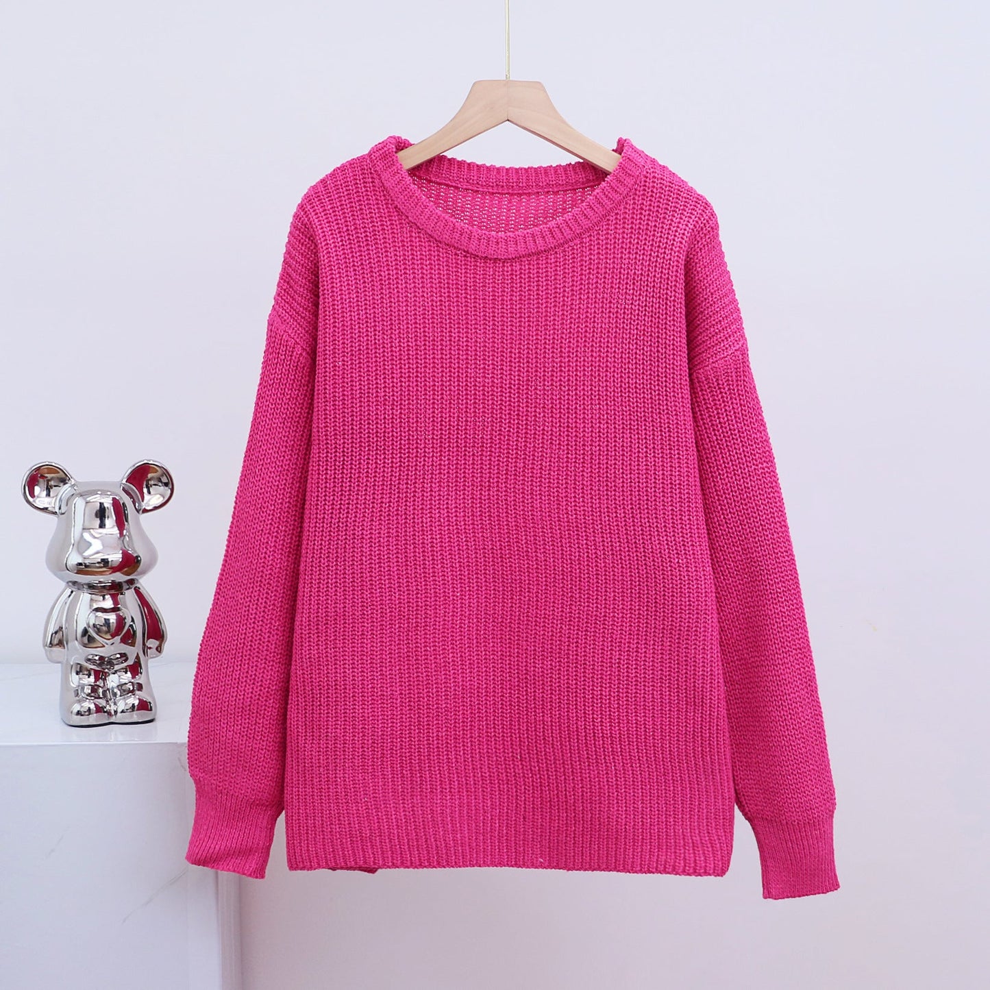 Damen Grobstrickpullover Lässiger Schnitt Weiter Halsausschnitt