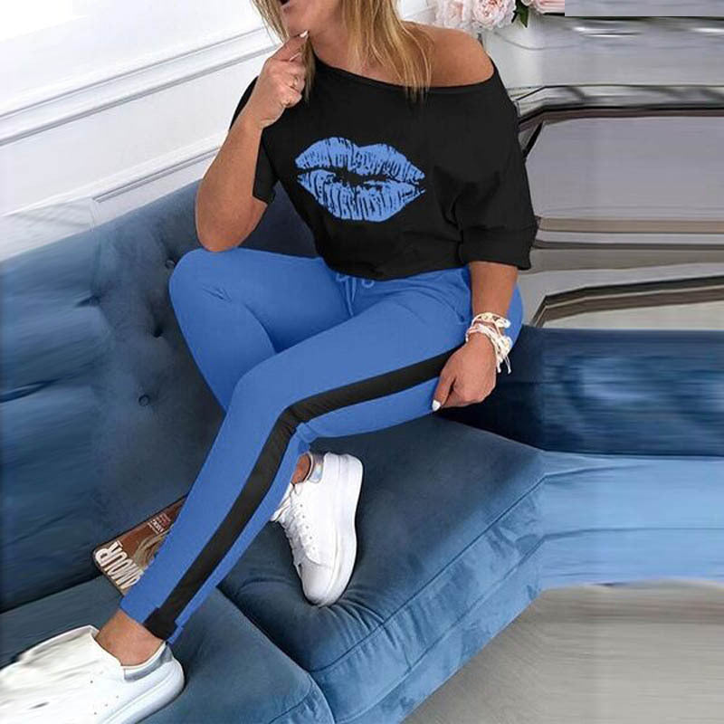 Damen Sweatshirt Lippenmotiv mit sportlicher Leggings