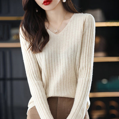 Damen Strickpullover V-Ausschnitt Feinripp