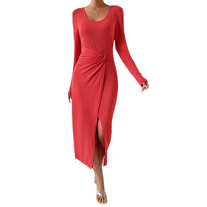 Damen Maxikleid Wickeldesign Seitenschlitz