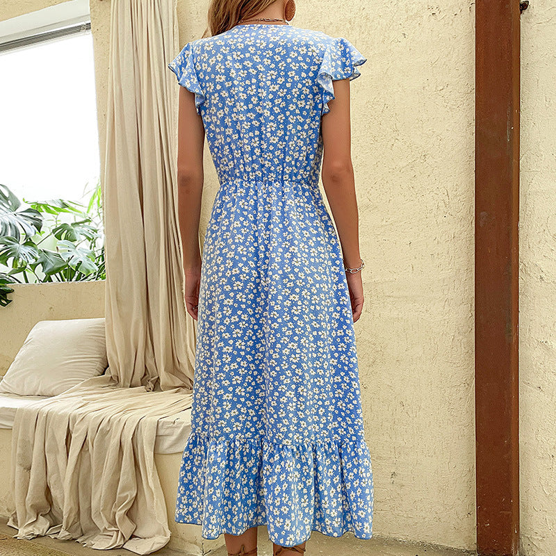 Damen Maxikleid Floral Rüschen Taillengürtel Norvielle