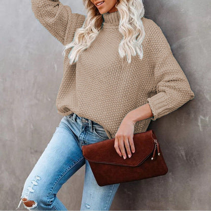 Damen Grobstrickpullover Rollkragen Lässig Norvielle