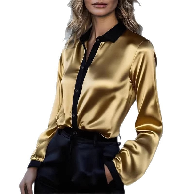 Damen Satinbluse Kontrastkragen Norvielle