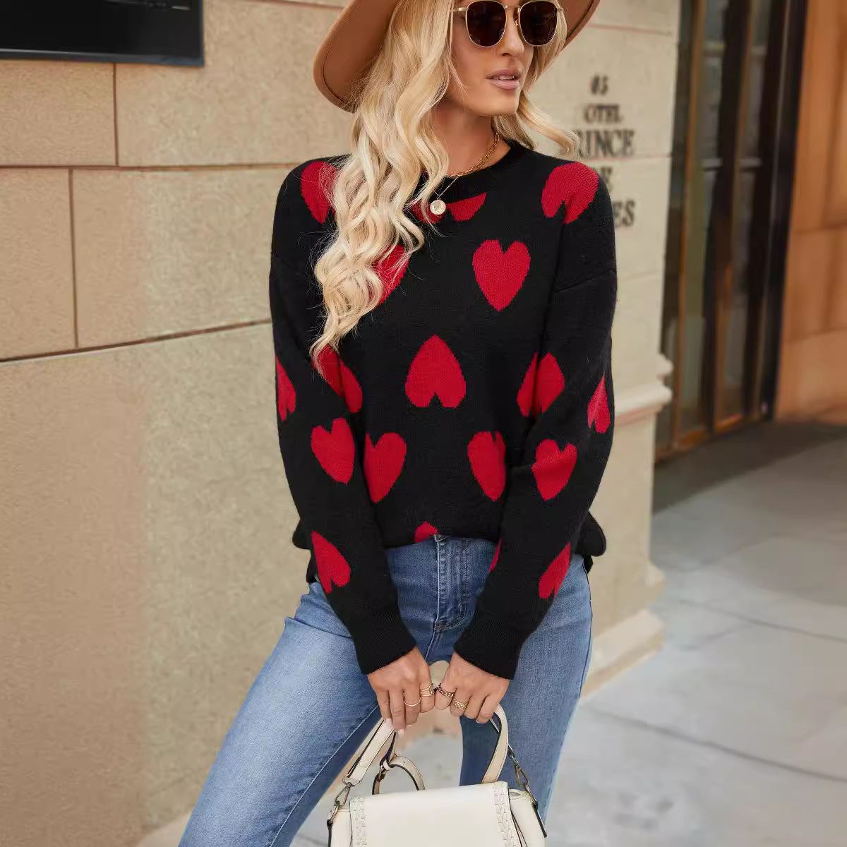 Damen Pullover Herzmotiv Lässiger Schnitt Norvielle