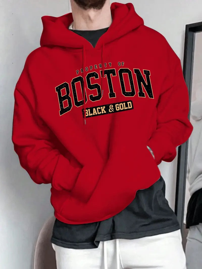Herren Kapuzensweater Boston-Print Weich Norvielle