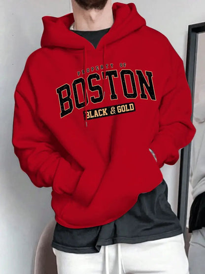 Herren Kapuzensweater Boston-Print Weich Norvielle