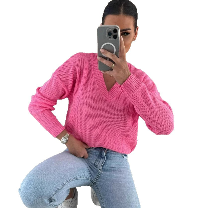 Damen Strickpullover V-Ausschnitt Strukturiert Beige