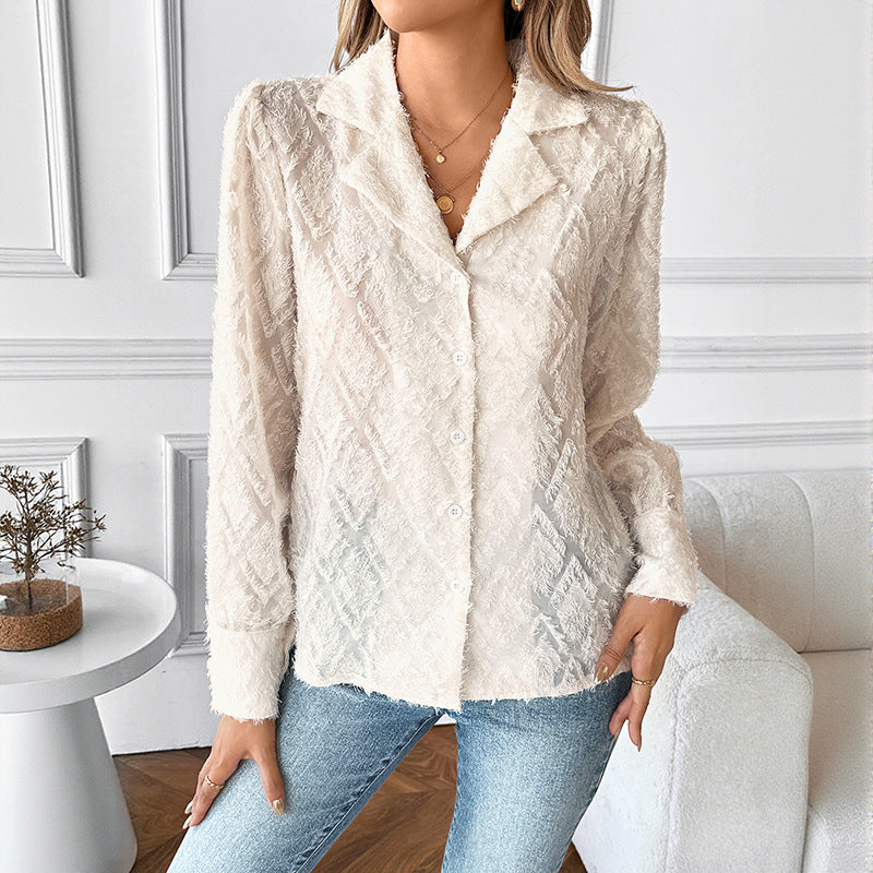 Damen Bluse Strukturiertes Design Knöpfbar Manschette Norvielle